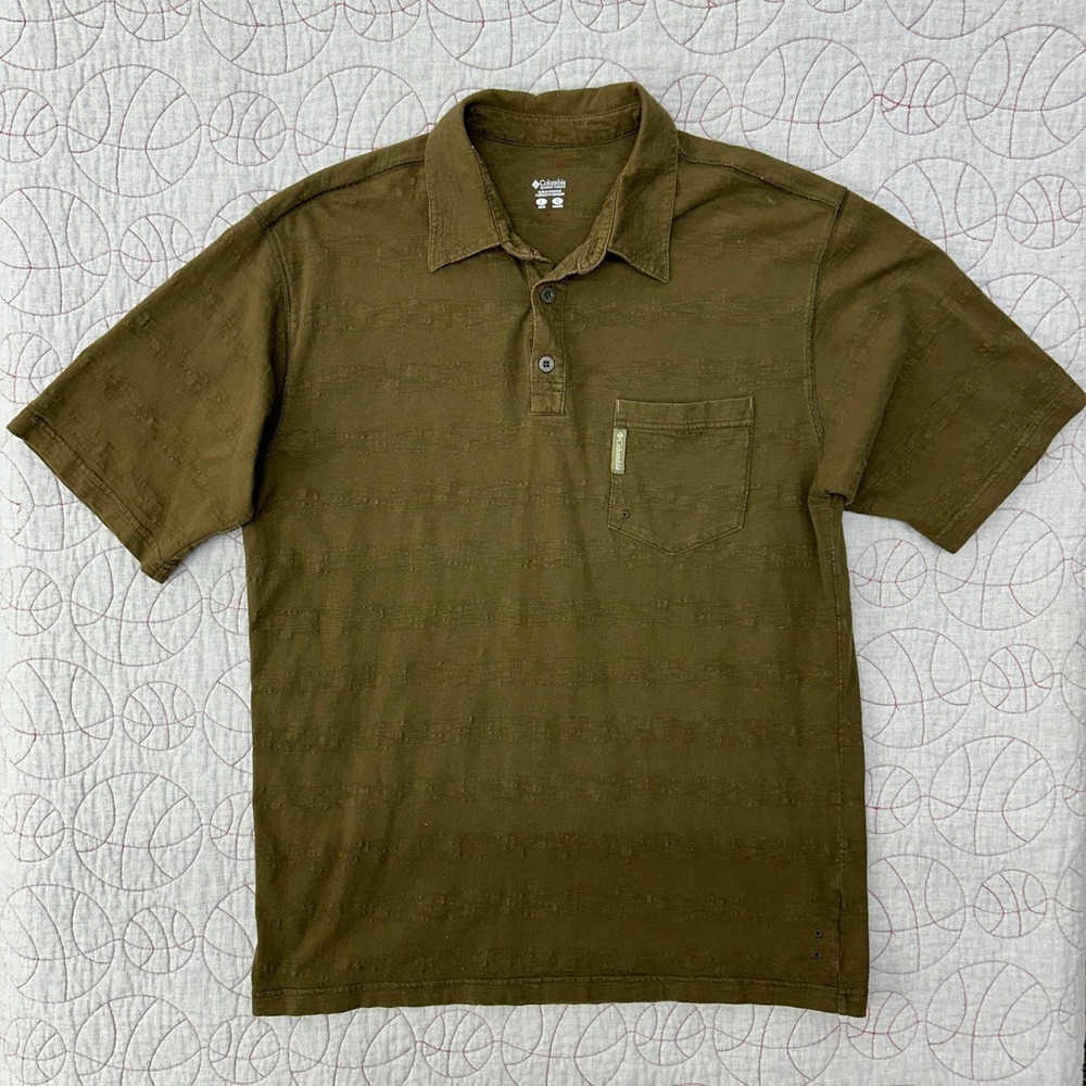 Columbia Polo Shirt Brown Textured Stripe Short Sleeve / Men's‎ Large